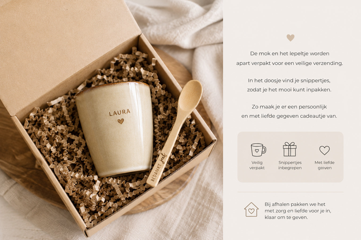 mok met naam & gegraveerd lepeltje - juffencadeau
