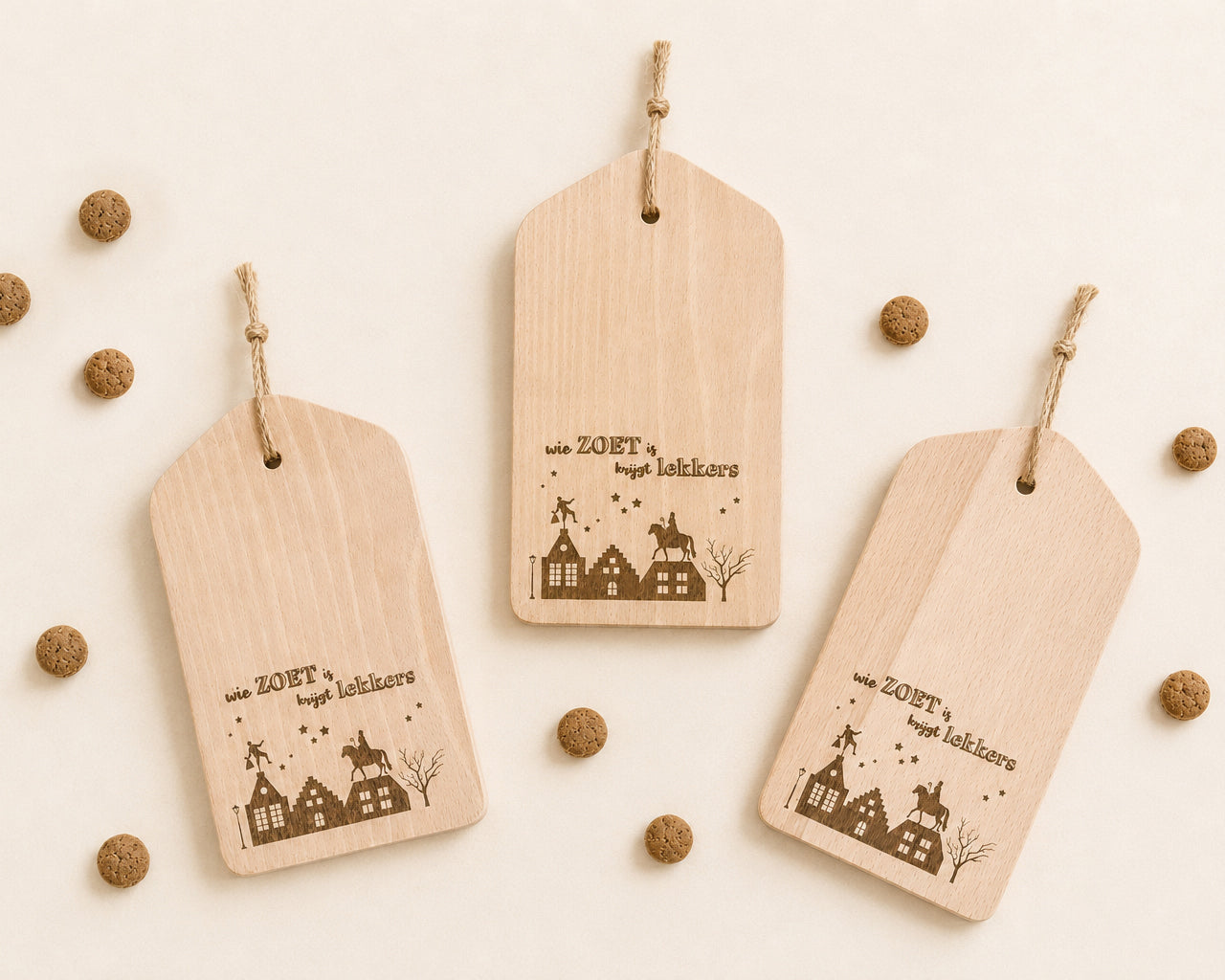 Houten Sinterklaas plankje met pepernoten als sfeervolle decoratie